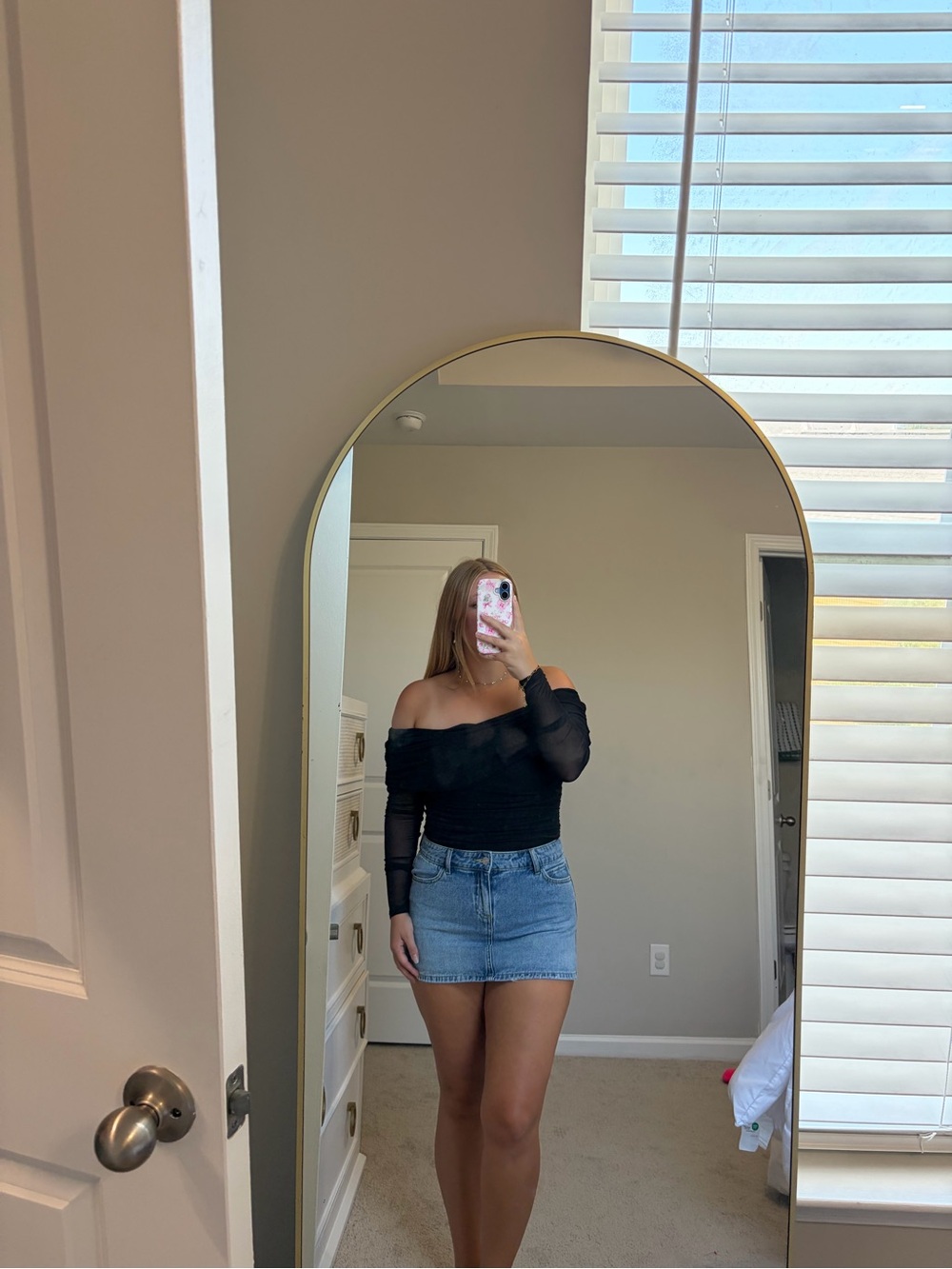 Sheer Off-Shoulder Black Long-Sleeve Bodysuit